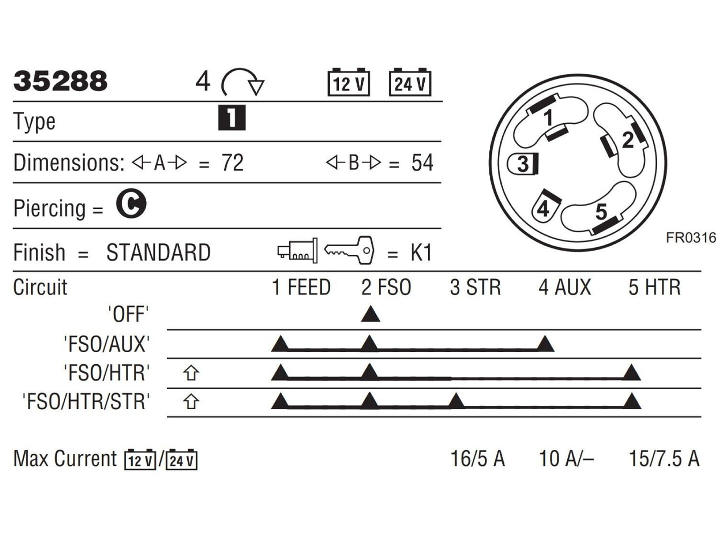 Lucas 35288 Heavy Duty Ignition Switch 128SA, Land Rover Defender 3, Lister etc