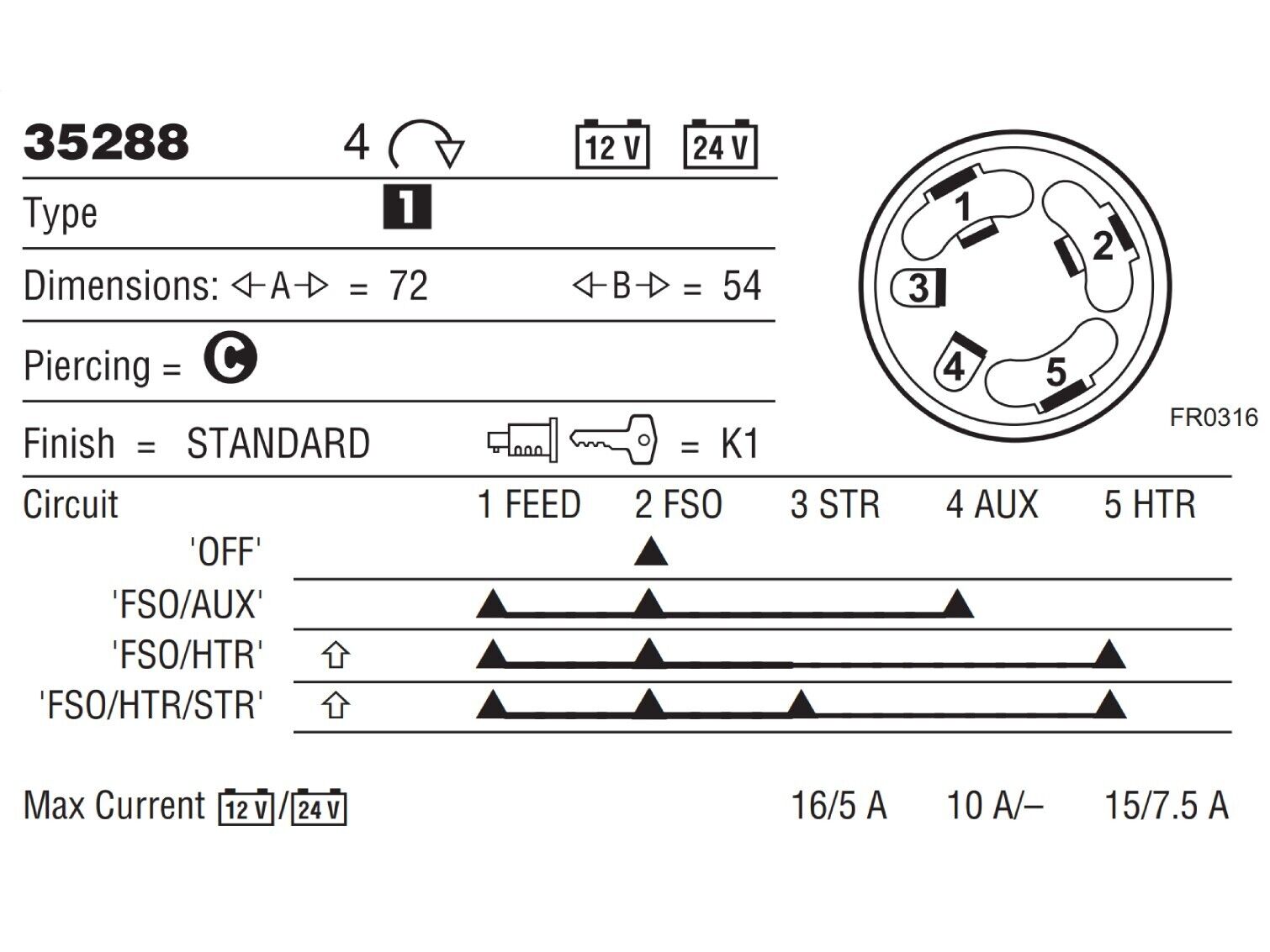 Lucas 35288 Heavy Duty Ignition Switch 128SA, Land Rover Defender 3, Lister etc