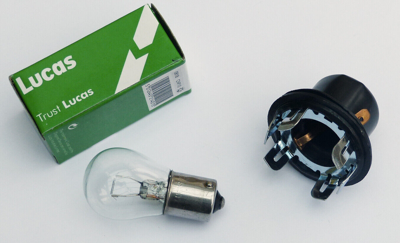 Lucas BA15S Bulb LLB382 & Type Bulb Holder for TR5 TR6 Spitfire Mk4, 518042