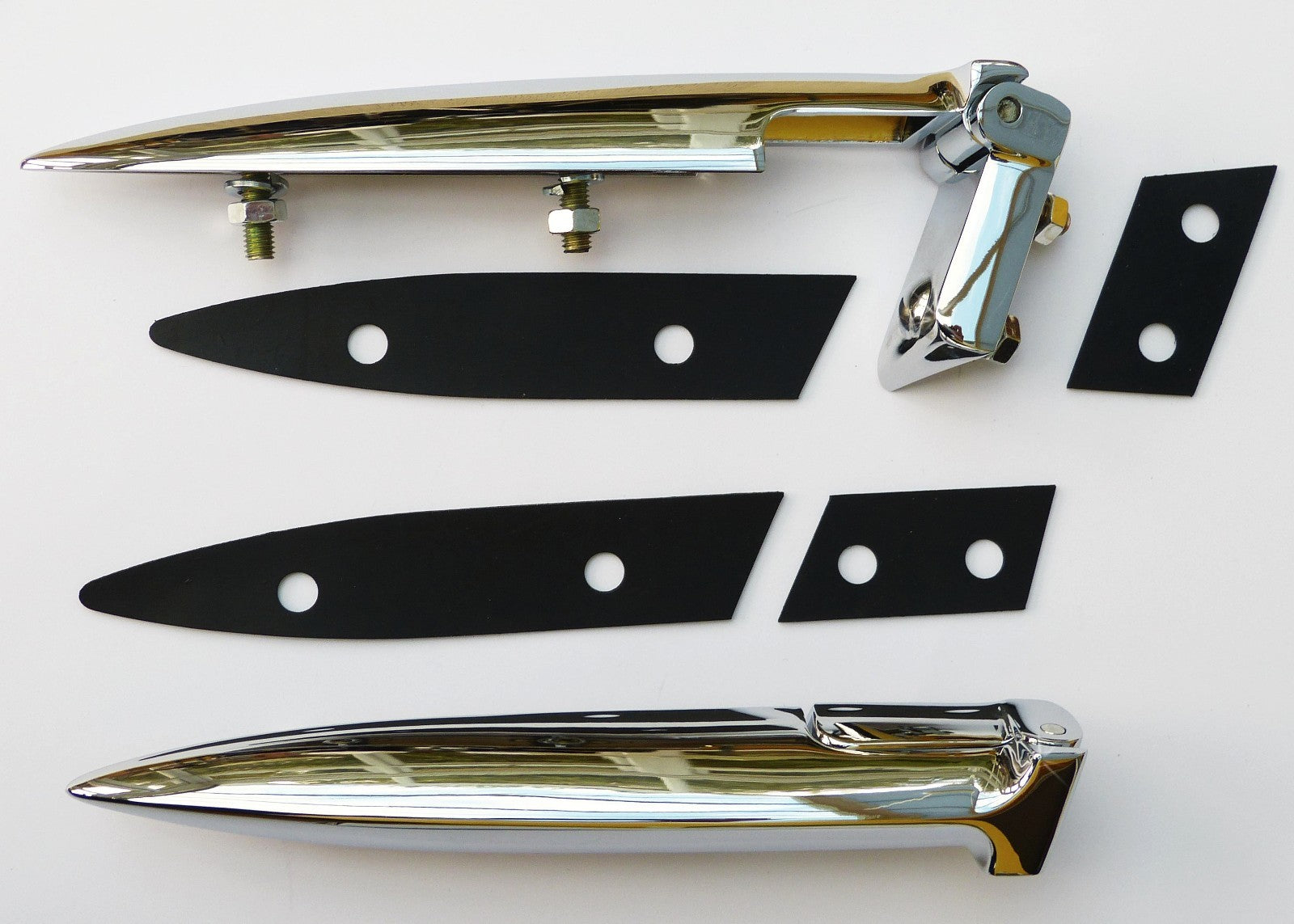 Austin Morris Minor Chrome Bonnet Hinge Set with Gaskets,  ADA897 & ADA898