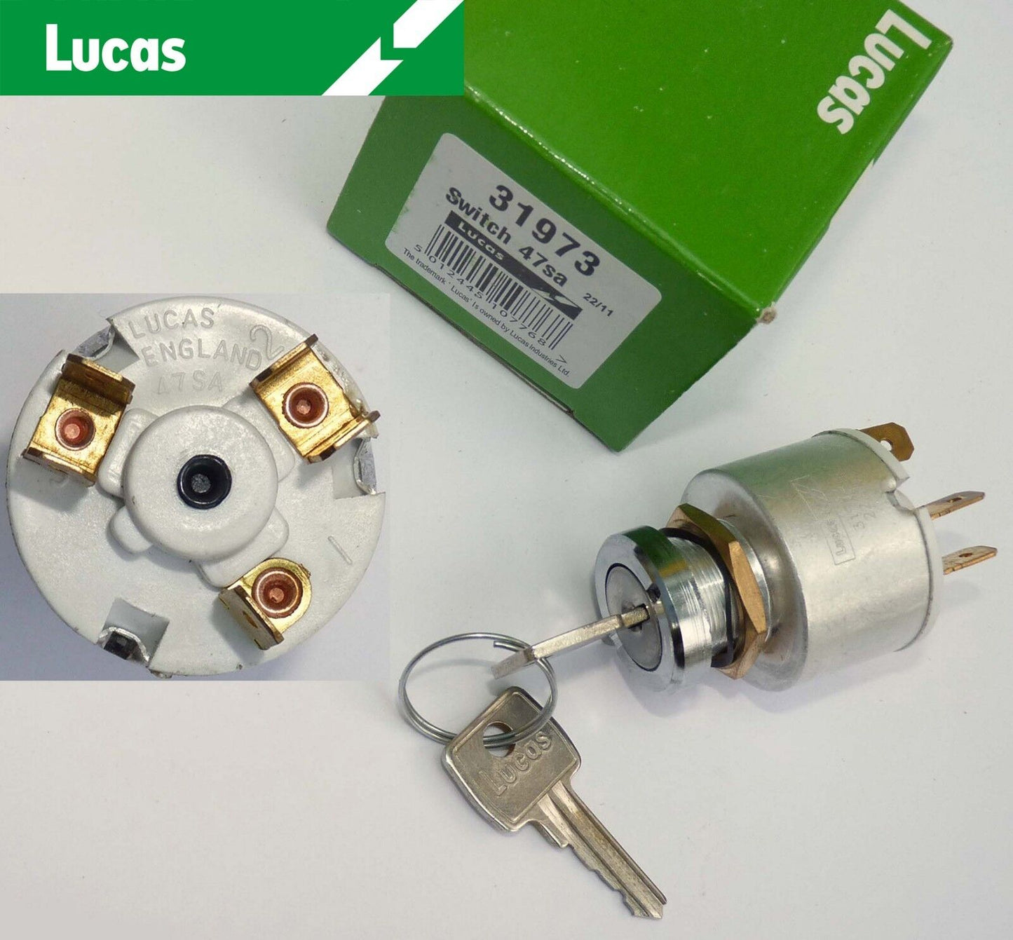 Lucas 31973, 47SA Ignition Switch for Mini, Morris Minor Sprite, Midget, 13H337