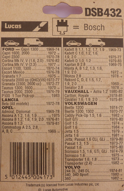 Genuine (NOS) Lucas DSB432 Ignition Points Set, Ford, Volkswagen, Vauxhall Volvo
