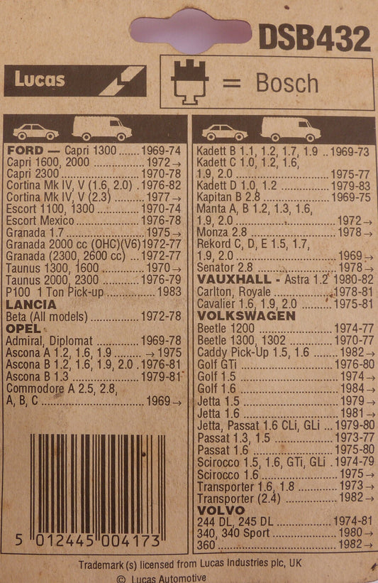 Genuine (NOS) Lucas DSB432 Ignition Points Set, Ford, Volkswagen, Vauxhall Volvo