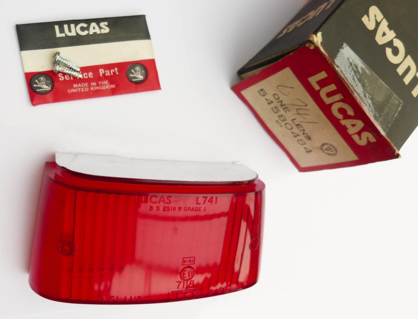 Genuine NOS Lucas L741 Red Lens, for Triumph 2000 & 2500, 54580484