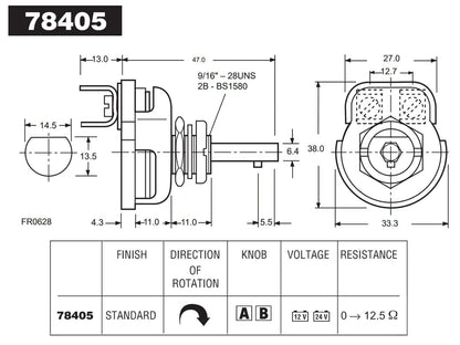 Lucas 3R Rheostat Instrument Dimmer Lucas 78405, for Aston, MGB Triumph, BHA4278