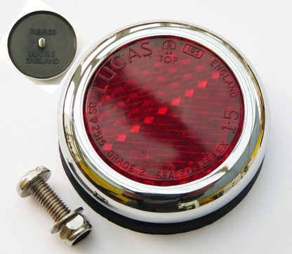 Genuine Lucas RER25 Red Reflector & Chrome Rim, for Classic Car or Motorcycle