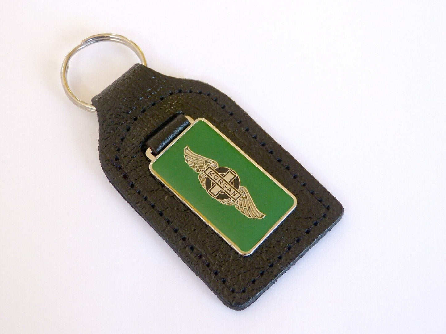 Morgan Wings Chrome, Green & Black Enamel Genuine Leather Key Ring / Key Fob +4