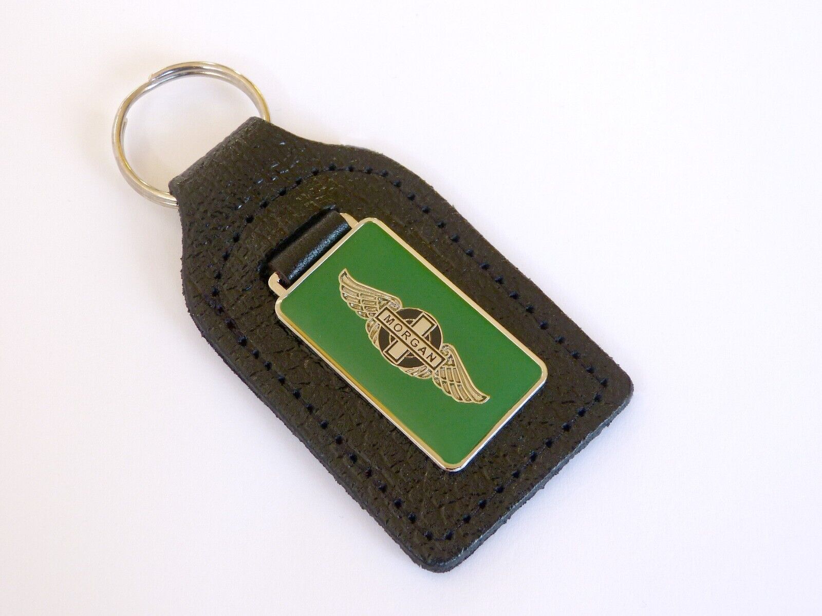 Morgan Wings Chrome, Green & Black Enamel Genuine Leather Key Ring / Key Fob +4