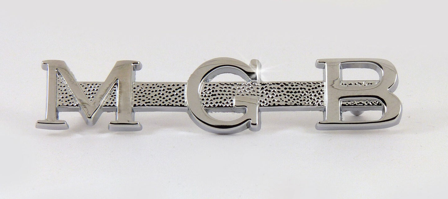 MGB Script Chrome Boot Badge with Mountings, BMC part number; AHH6079