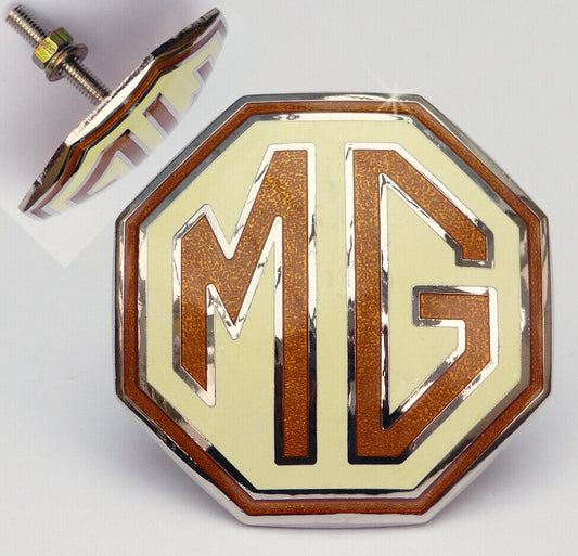 MG Cream and Brown Grille Badge for MGTC & MGTD, AJJ118