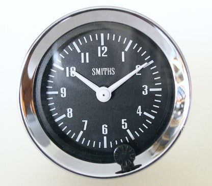 Genuine Smiths 12V Classic Car Clock with Chrome Bezel & Black Face, GAE128
