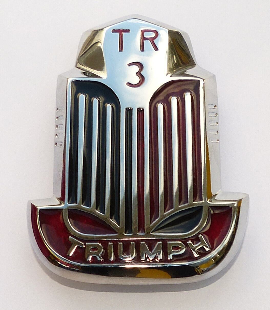Triumph TR3 Red & Black Enamel and Chrome Shield Badge / Medallion, 604272