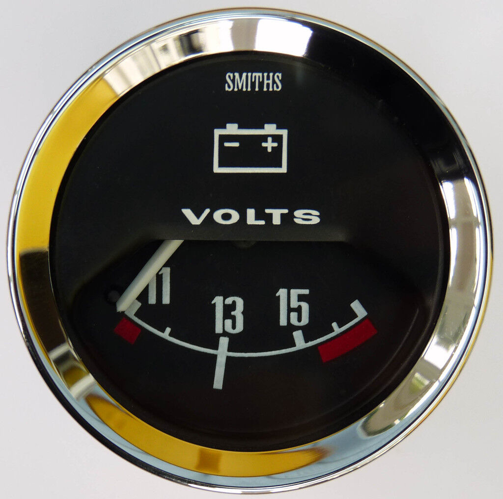 Smiths Classic Car Voltmeter Gauge Chrome Bezel & Black Face for MG Mini Triumph