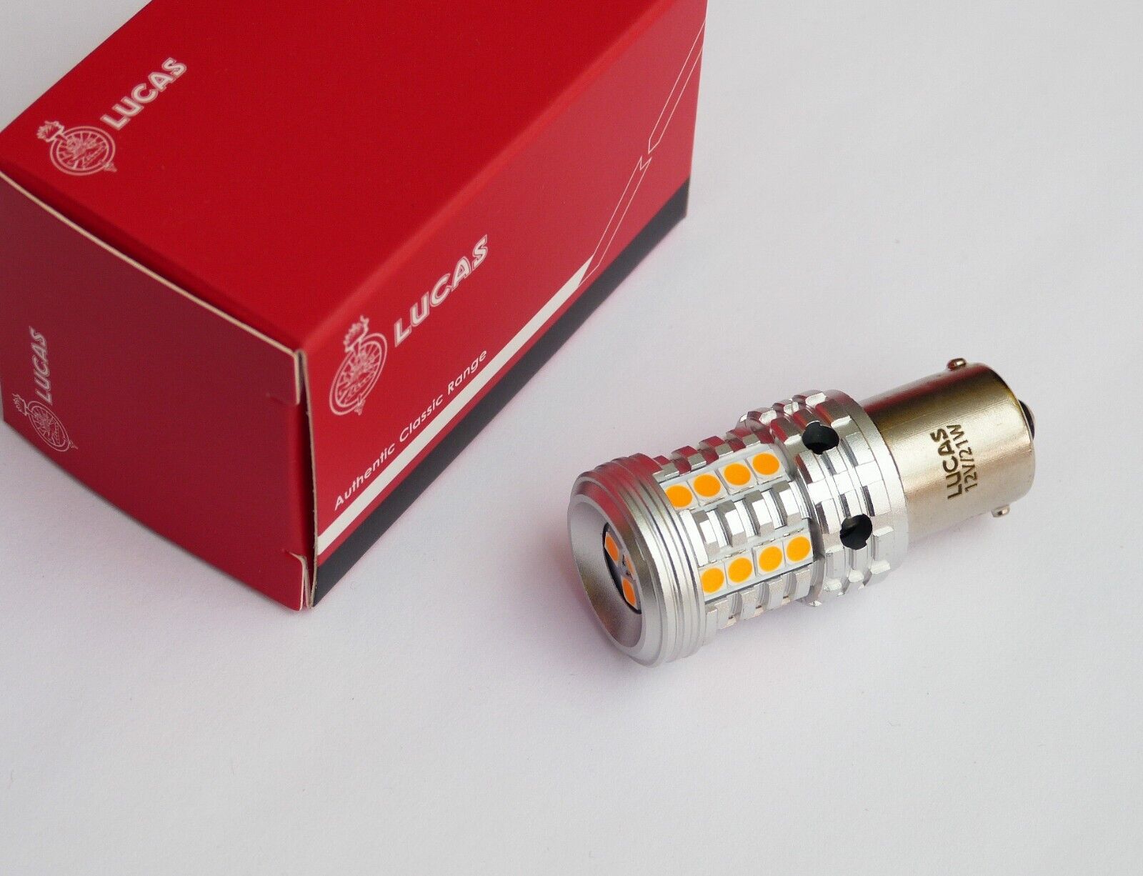 Genuine Lucas 12V BA15S Classic Car / Motorcycle Amber LED Indicator Bulb LLB343