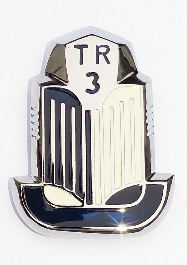 Triumph TR3A Dark Blue & White Enamel and Chrome Shield Badge / Medallion 608377