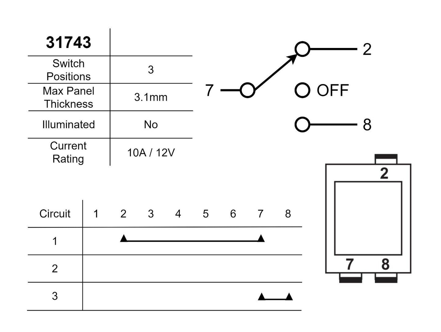 Lucas 31743 On Off On Switch 57SA, 2A9074, Austin Healey Sprite, Triumph Norton