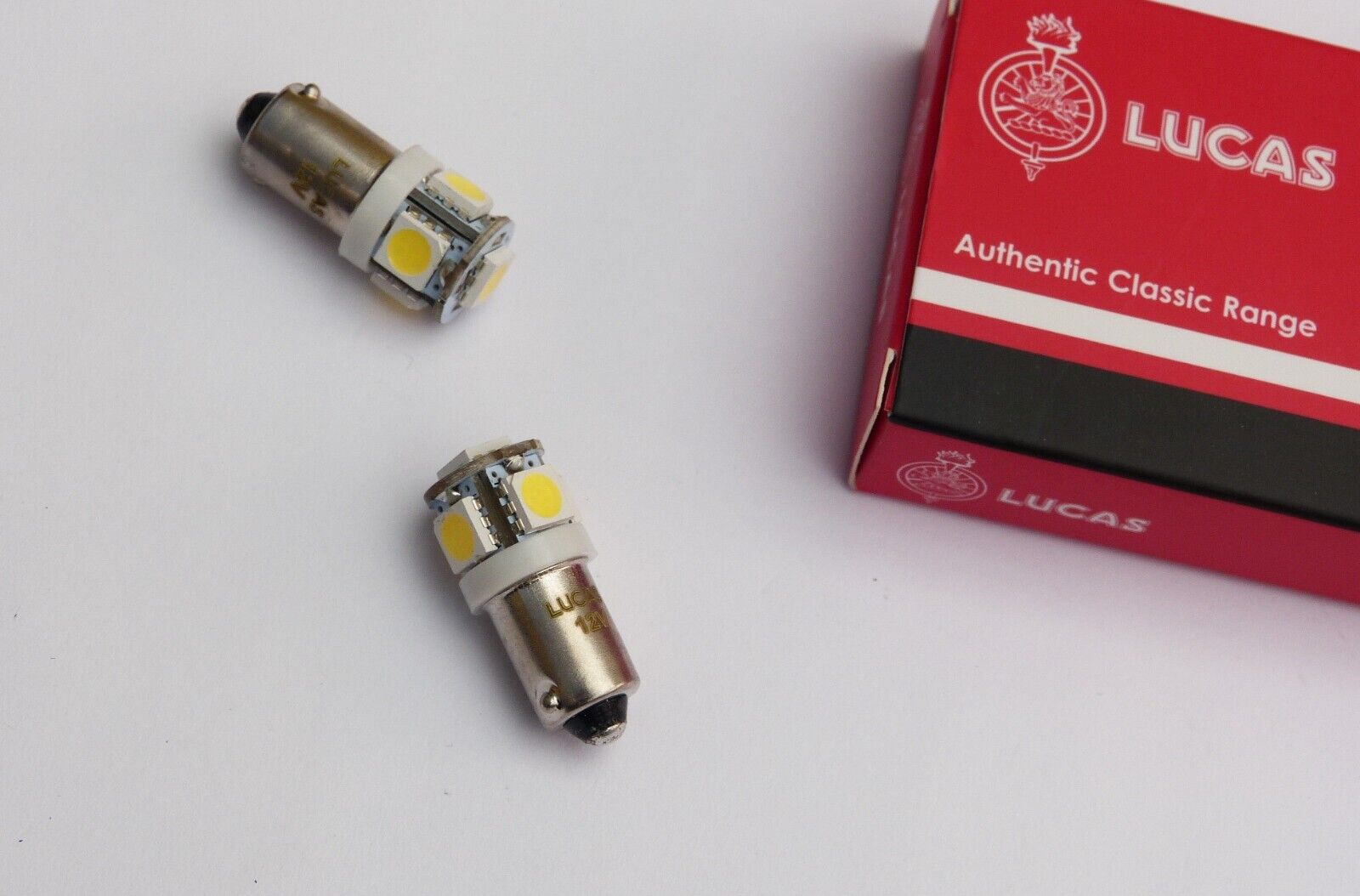 Lucas 12V Pair Clear / White LED BA9s Bulbs for Pilot & Warning Lamps, LLB233