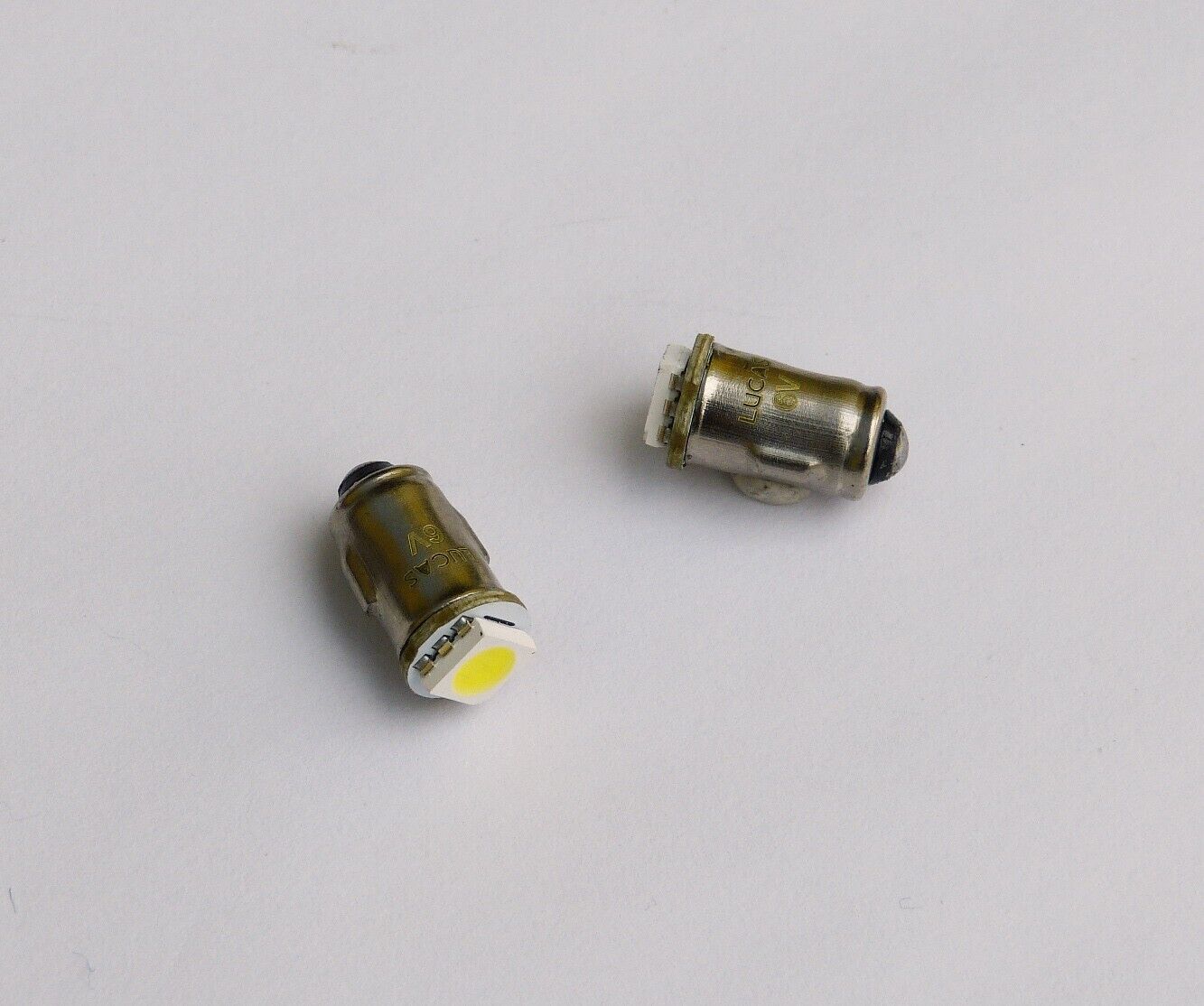 Lucas 6V Pair Clear / White LED BA7s Bulbs for Instrument Warning Lamps, LLB282