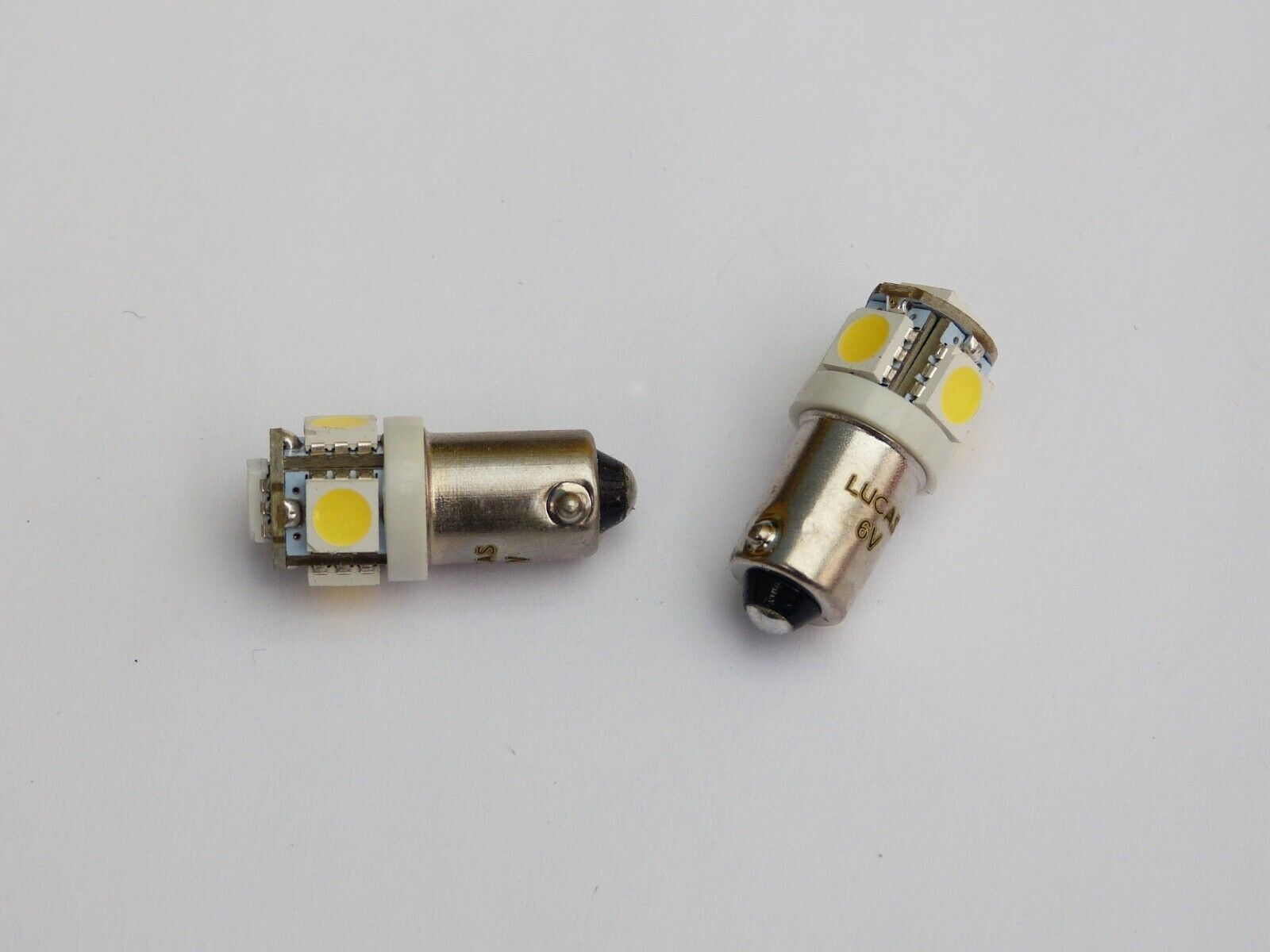 Lucas 6V Pair Clear / White LED BA9s Bulbs for Pilot & Warning Lamps, LLB293