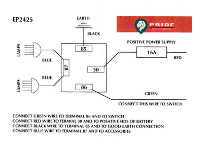 Pride EP2425 Universal Lamp / Horn Wiring Kit & 12V 30A Relay, K900
